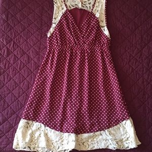maroon and ivory polka dot dress